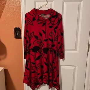 Reborn red/black tunic dress w/pockets 3/4 sleeves-cute neckline - COMFORTABLE!